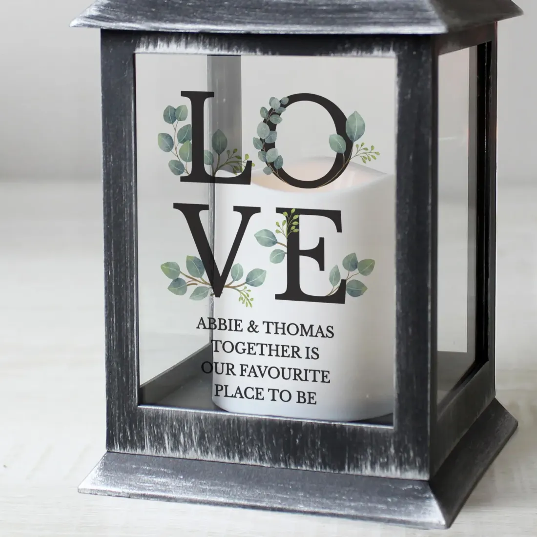 Personalised LOVE LED Black Lantern, Custom Engraved Wedding Gift, Romantic Memory Light Decor, Anniversary Keepsake Lantern — photo 3