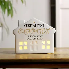 Personalised Black and Gold Ceramic LED House, Custom Light Up Home Ornament Gift thumbnail 2