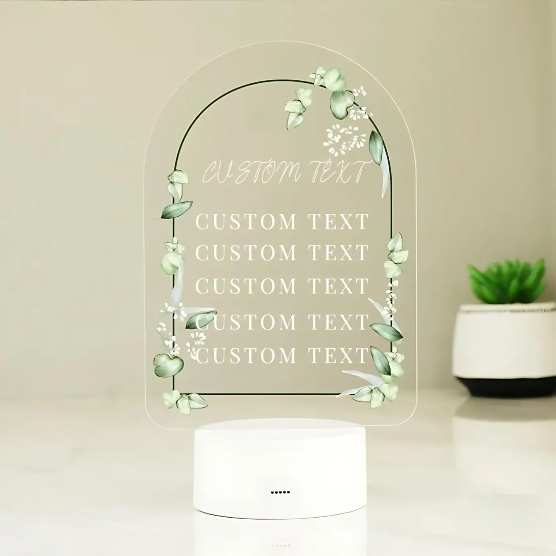 Personalised Botanical LED Wedding Sign, Colour Changing Acrylic Guestbook Display with Custom Engraving — photo 2