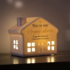 Personalised Black and Gold Ceramic LED House, Custom Light Up Home Ornament Gift thumbnail 3