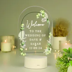 Personalised Botanical LED Wedding Sign, Colour Changing Acrylic Guestbook Display with Custom Engraving thumbnail 4