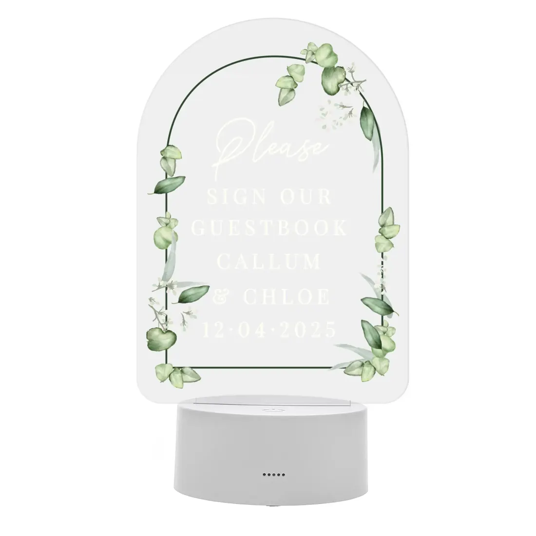 Personalised Botanical LED Wedding Sign, Colour Changing Acrylic Guestbook Display with Custom Engraving — photo 5