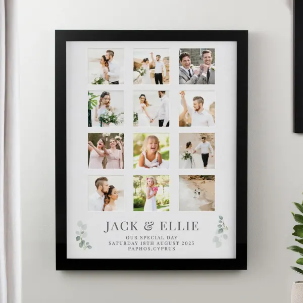 Personalised Wedding Multi Photo Frame, Custom Photo Upload Collage Gift, Engraved Date Keepsake