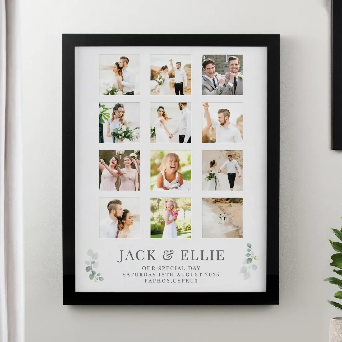 Personalised Wedding Multi Photo Frame, Custom Photo Upload Collage Gift, Engraved Date Keepsake