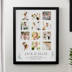 Personalised Wedding Multi Photo Frame, Custom Photo Upload Collage Gift, Engraved Date Keepsake thumbnail 1