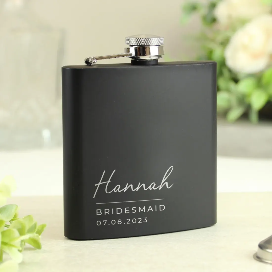 Personalised  Black Hip Flask, Custom Engraved Flask, Free Text Script Name Flask Gift
