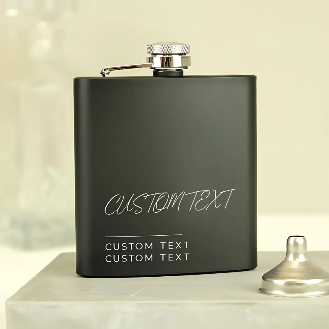 Personalised  Black Hip Flask, Custom Engraved Flask, Free Text Script Name Flask Gift — photo 2