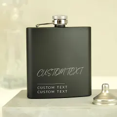 Personalised  Black Hip Flask, Custom Engraved Flask, Free Text Script Name Flask Gift thumbnail 2