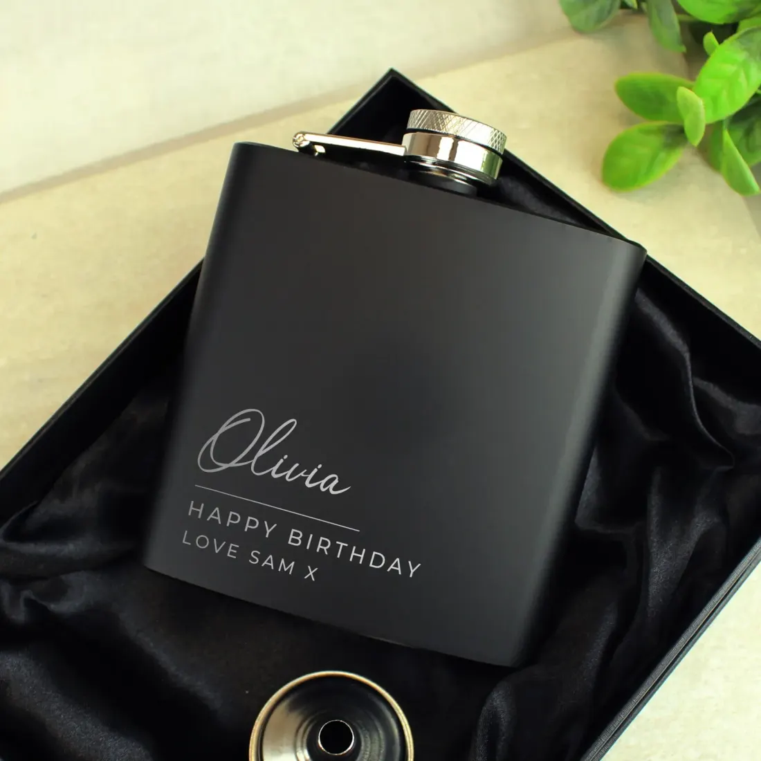 Personalised  Black Hip Flask, Custom Engraved Flask, Free Text Script Name Flask Gift — photo 3