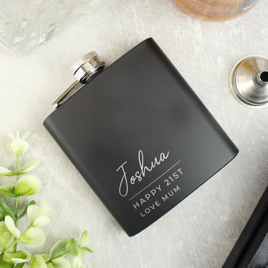 Personalised  Black Hip Flask, Custom Engraved Flask, Free Text Script Name Flask Gift — photo 4