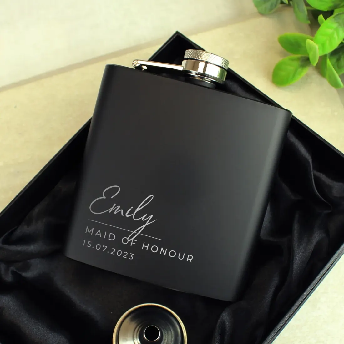 Personalised  Black Hip Flask, Custom Engraved Flask, Free Text Script Name Flask Gift — photo 5