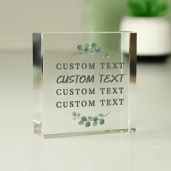 Personalised Free Text Botanical Crystal Token, Custom Engraved Glass Keepsake thumbnail 2