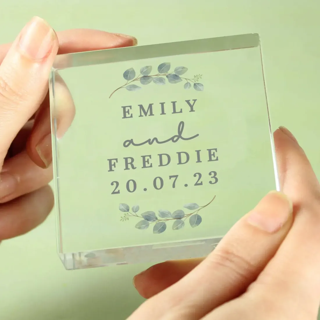 Personalised Free Text Botanical Crystal Token, Custom Engraved Glass Keepsake — photo 3