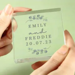 Personalised Free Text Botanical Crystal Token, Custom Engraved Glass Keepsake thumbnail 3