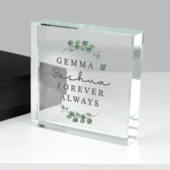 Personalised Free Text Botanical Crystal Token, Custom Engraved Glass Keepsake thumbnail 4
