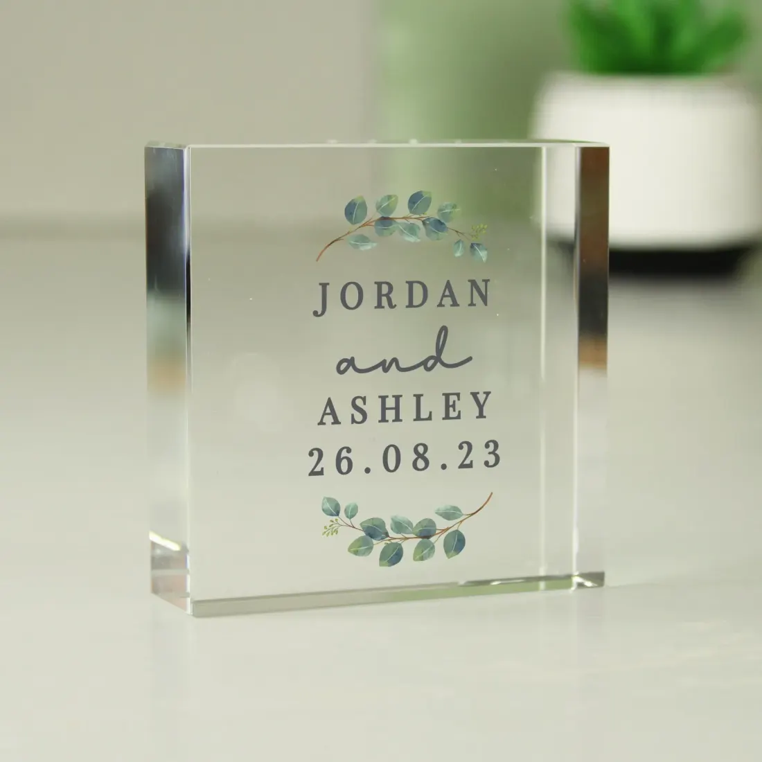 Personalised Free Text Botanical Crystal Token, Custom Engraved Glass Keepsake — photo 5