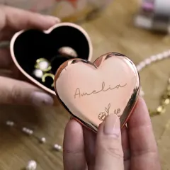 Floral Rose Gold Heart Trinket Box, Custom Engraved Jewellery Keepsake Gift for Her thumbnail 1