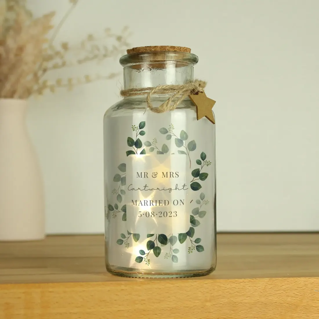 Personalised Botanical LED Glass Jar, Custom Engraved Light Up Bottle — photo 4