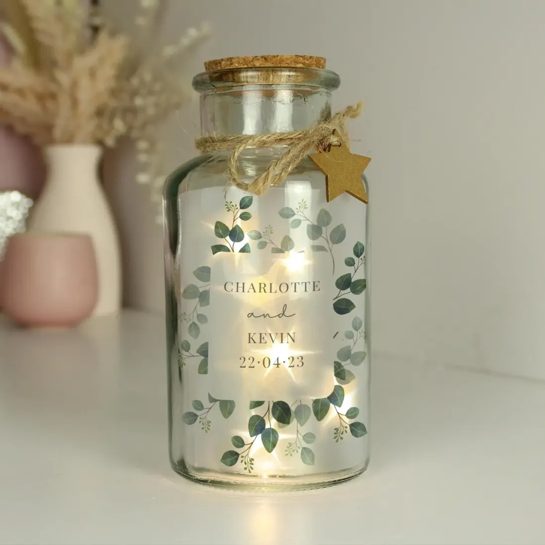 Personalised Botanical LED Glass Jar, Custom Engraved Light Up Bottle — photo 6