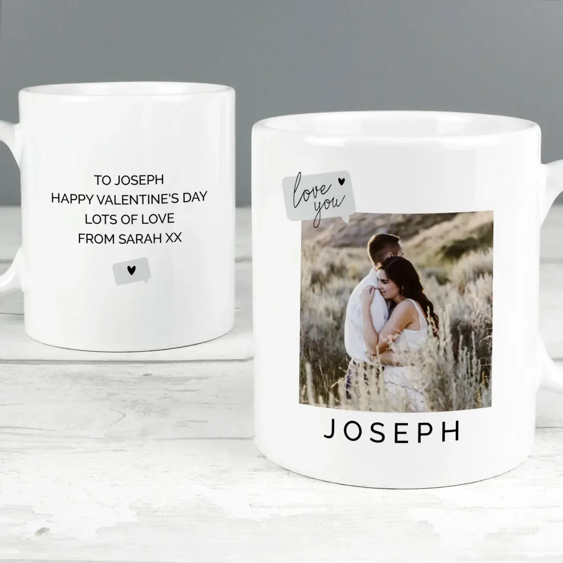 Personalised Photo Upload Ceramic Mug, Custom Text Love You Snapshot Coffee Cup