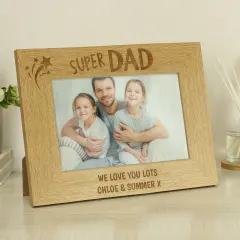 Personalised Super Dad 6x4 Landscape Wooden Photo Frame, Custom Text Engraved Gifts thumbnail 1