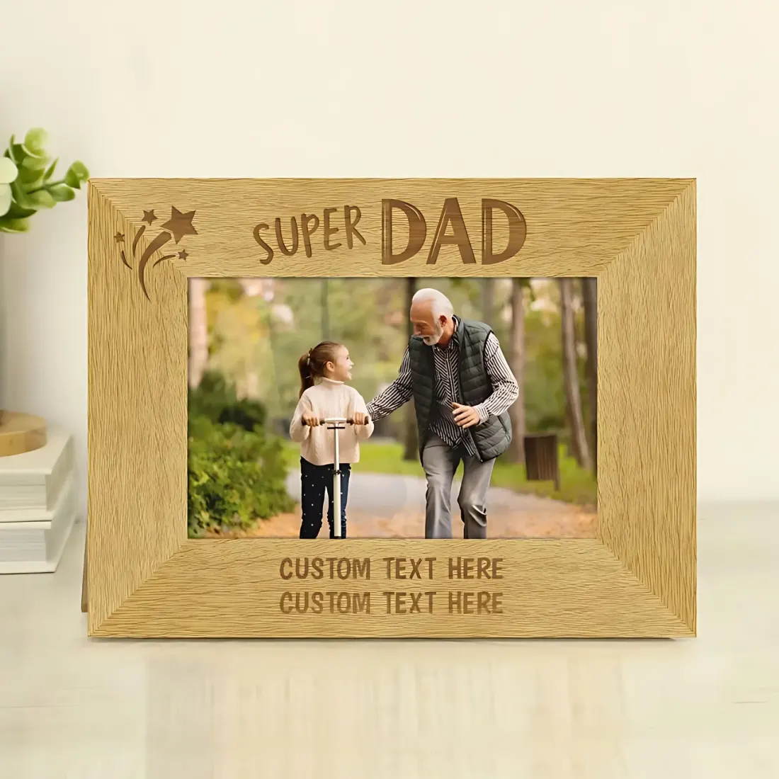 Personalised Super Dad 6x4 Landscape Wooden Photo Frame, Custom Text Engraved Gifts — photo 2