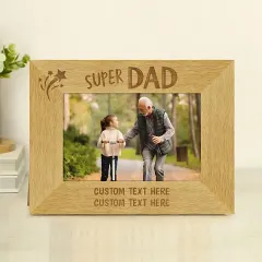 Personalised Super Dad 6x4 Landscape Wooden Photo Frame, Custom Text Engraved Gifts thumbnail 2