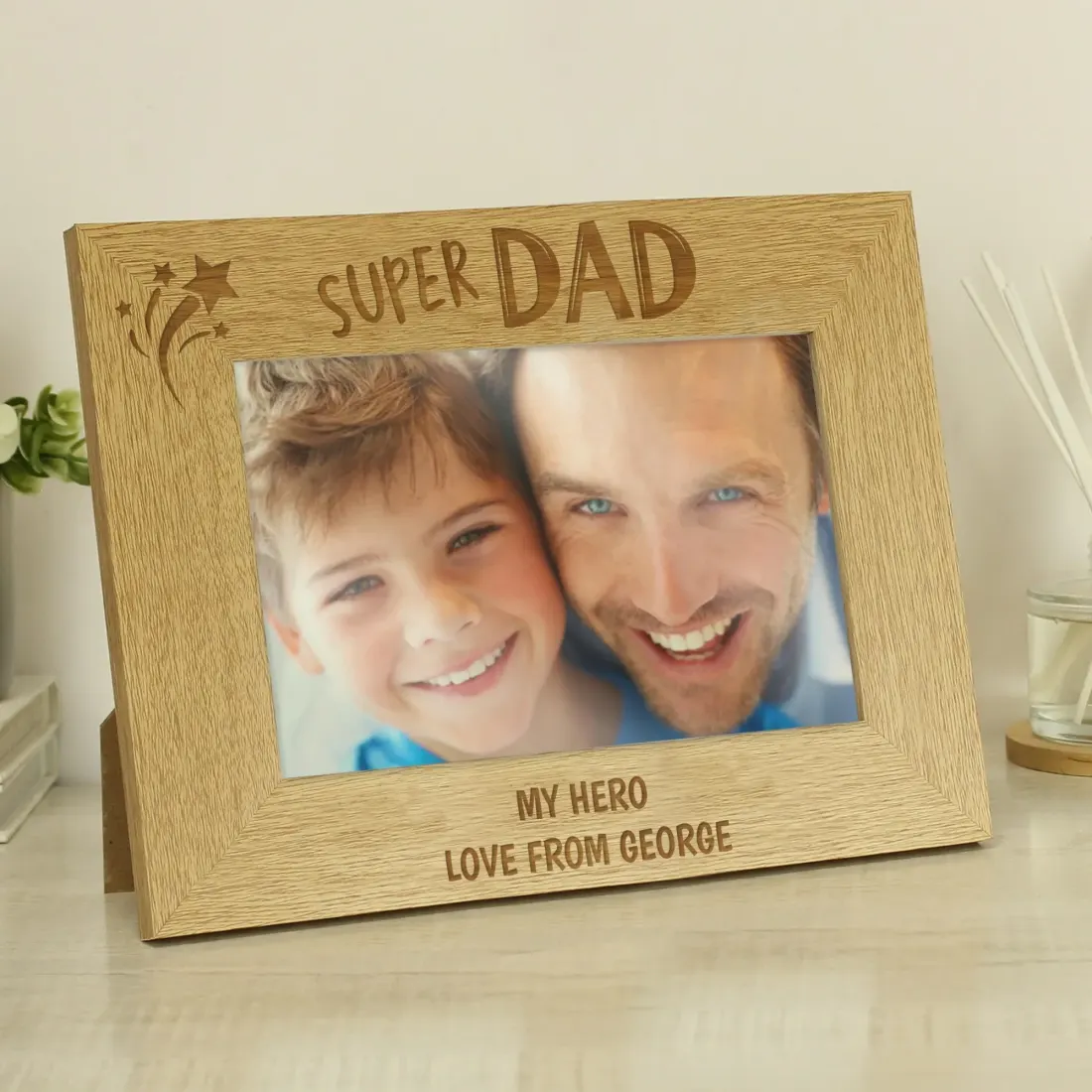 Personalised Super Dad 6x4 Landscape Wooden Photo Frame, Custom Text Engraved Gifts — photo 3
