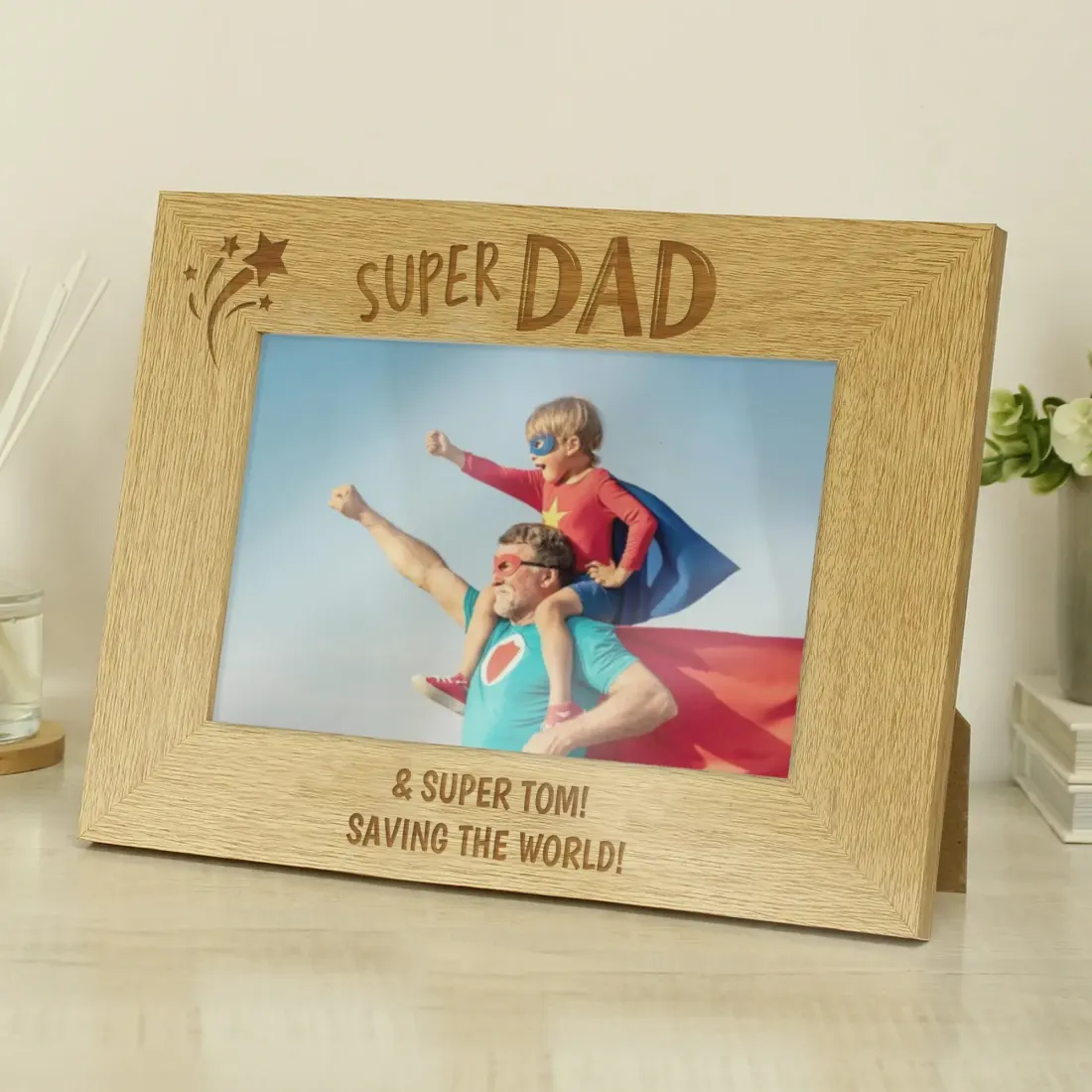 Personalised Super Dad 6x4 Landscape Wooden Photo Frame, Custom Text Engraved Gifts — photo 4