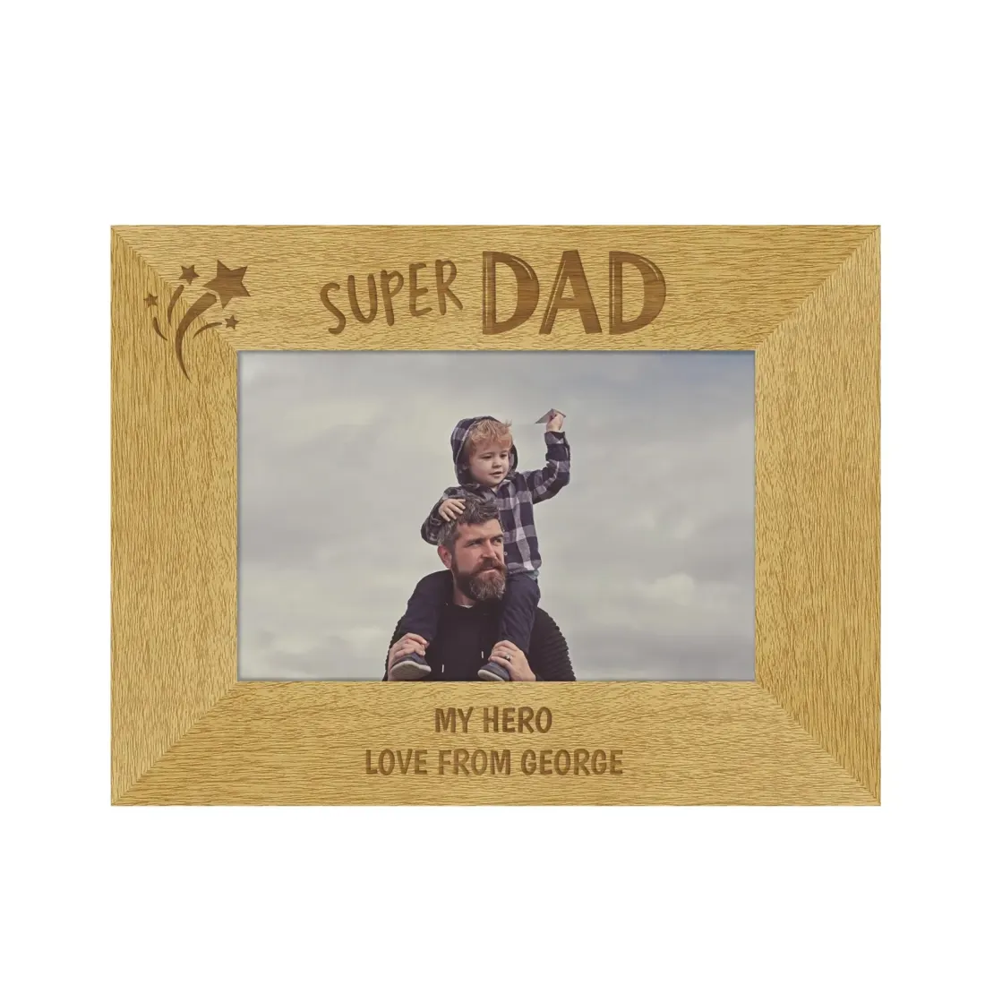 Personalised Super Dad 6x4 Landscape Wooden Photo Frame, Custom Text Engraved Gifts — photo 5