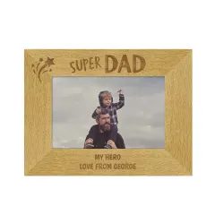 Personalised Super Dad 6x4 Landscape Wooden Photo Frame, Custom Text Engraved Gifts thumbnail 5