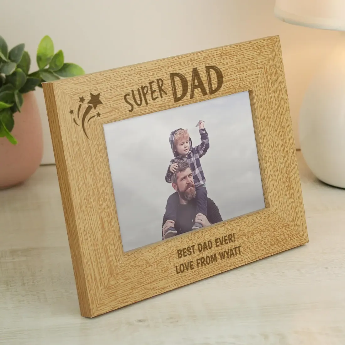 Personalised Super Dad 6x4 Landscape Wooden Photo Frame, Custom Text Engraved Gifts — photo 6