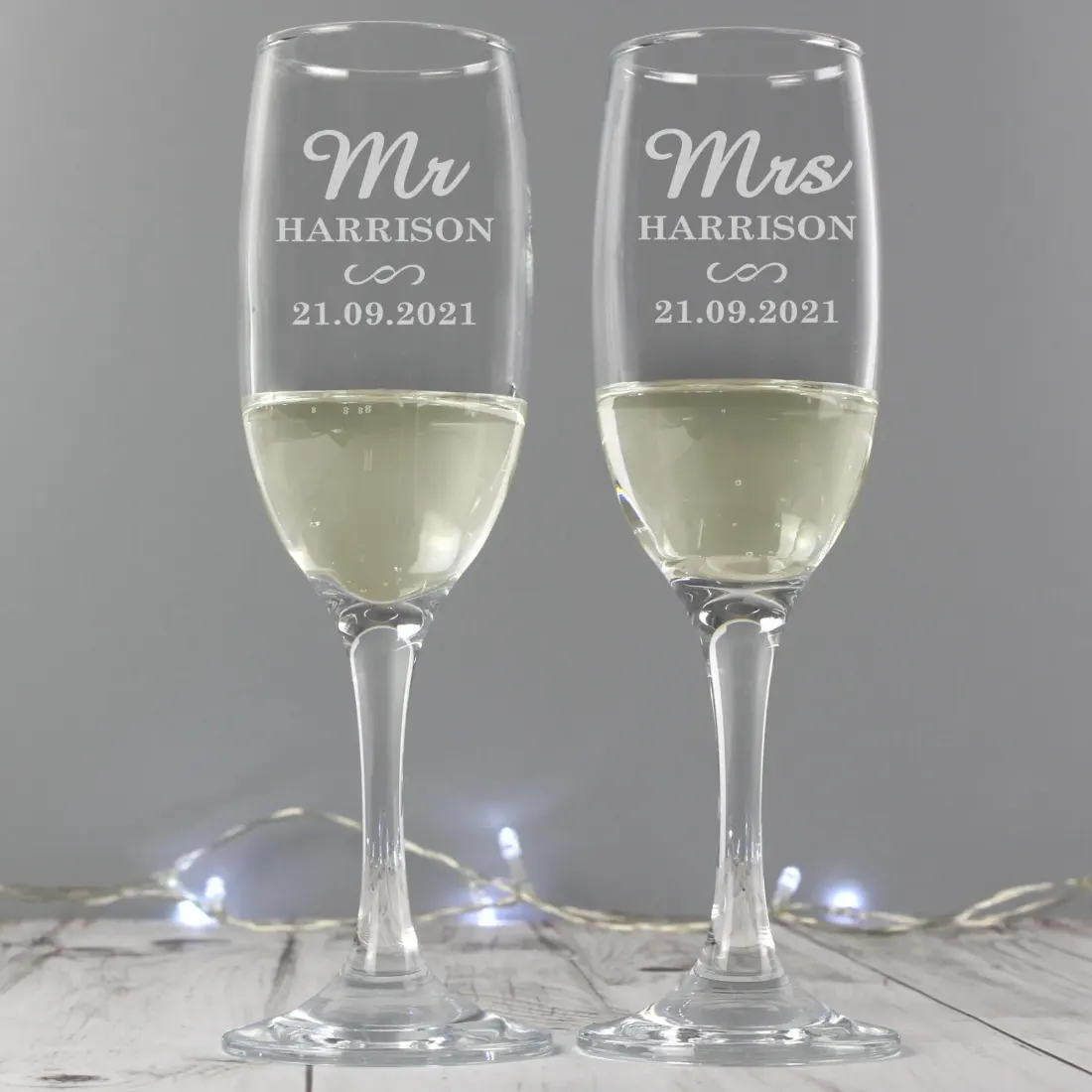 Personalised Mr and Mrs Champagne Flutes, Engraved Wedding Glasses Toast Set