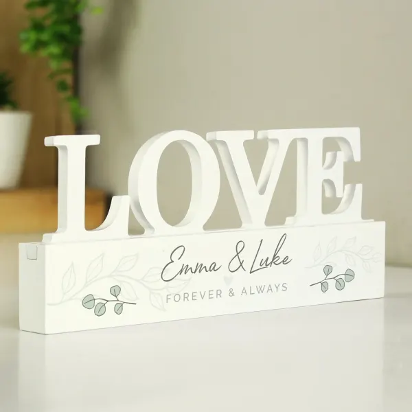 Personalised Botanical Wooden Love Ornament, Custom Names and Message Gifts