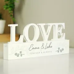 Personalised Botanical Wooden Love Ornament, Custom Names and Message Gifts thumbnail 1