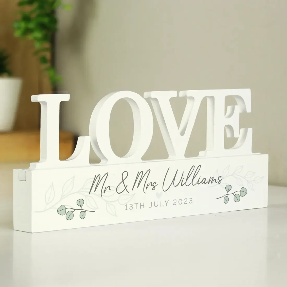 Personalised Botanical Wooden Love Ornament, Custom Names and Message Gifts — photo 3