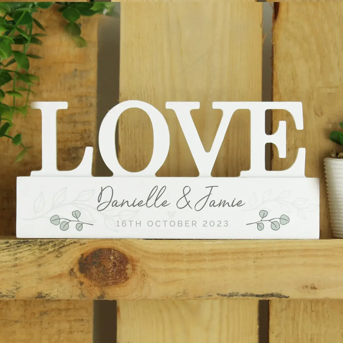 Personalised Botanical Wooden Love Ornament, Custom Names and Message Gifts — photo 4