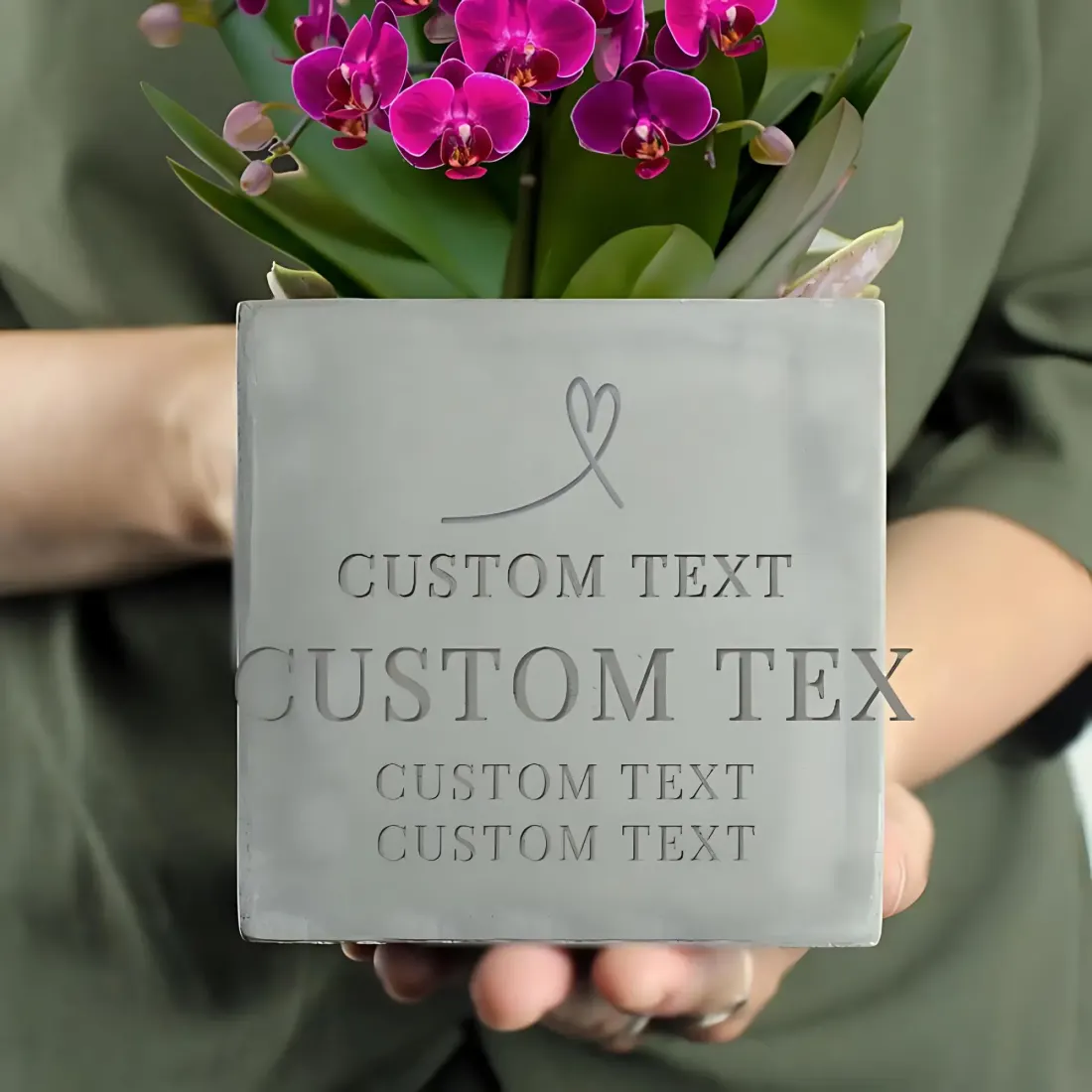 Personalised Engraved Concrete Plant Pot, Custom Names and Special Date — photo 2