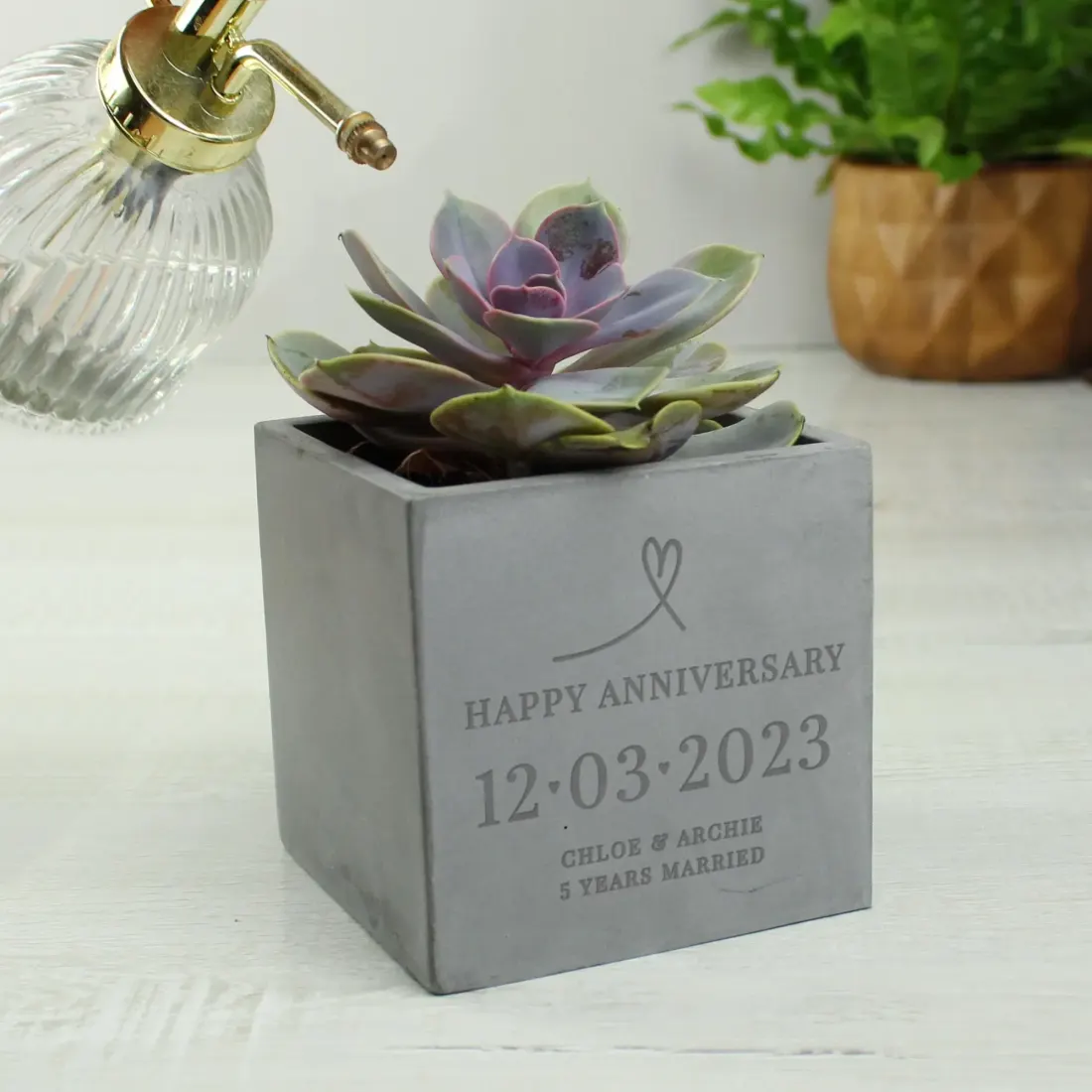 Personalised Engraved Concrete Plant Pot, Custom Names and Special Date — photo 4