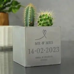 Personalised Engraved Concrete Plant Pot, Custom Names and Special Date thumbnail 5