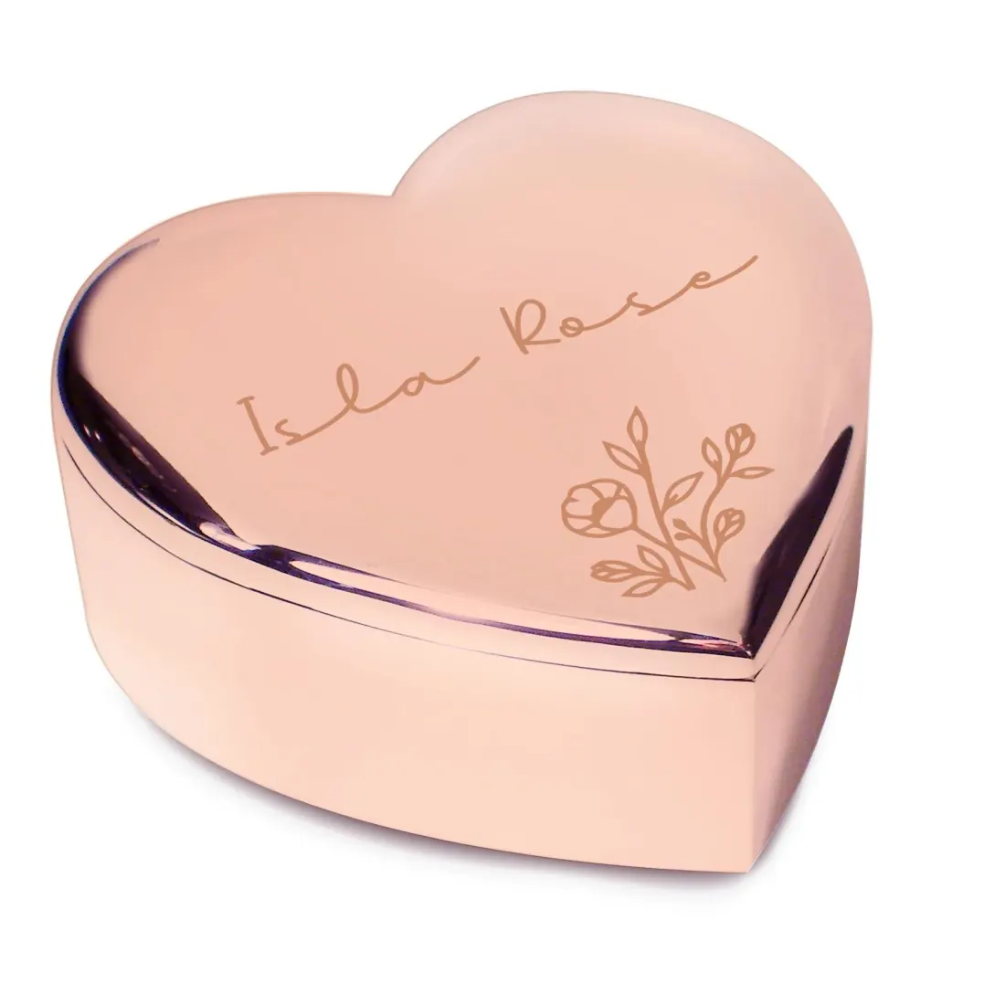 Floral Rose Gold Heart Trinket Box, Custom Engraved Jewellery Keepsake Gift for Her — photo 4