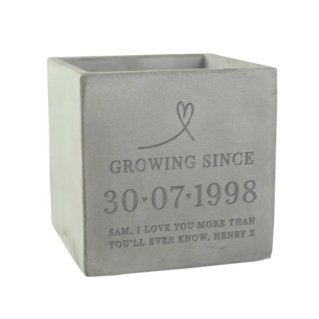Personalised Engraved Concrete Plant Pot, Custom Names and Special Date — photo 6