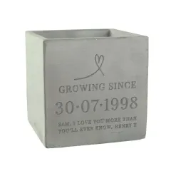 Personalised Engraved Concrete Plant Pot, Custom Names and Special Date thumbnail 6