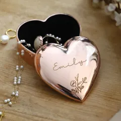 Floral Rose Gold Heart Trinket Box, Custom Engraved Jewellery Keepsake Gift for Her thumbnail 5