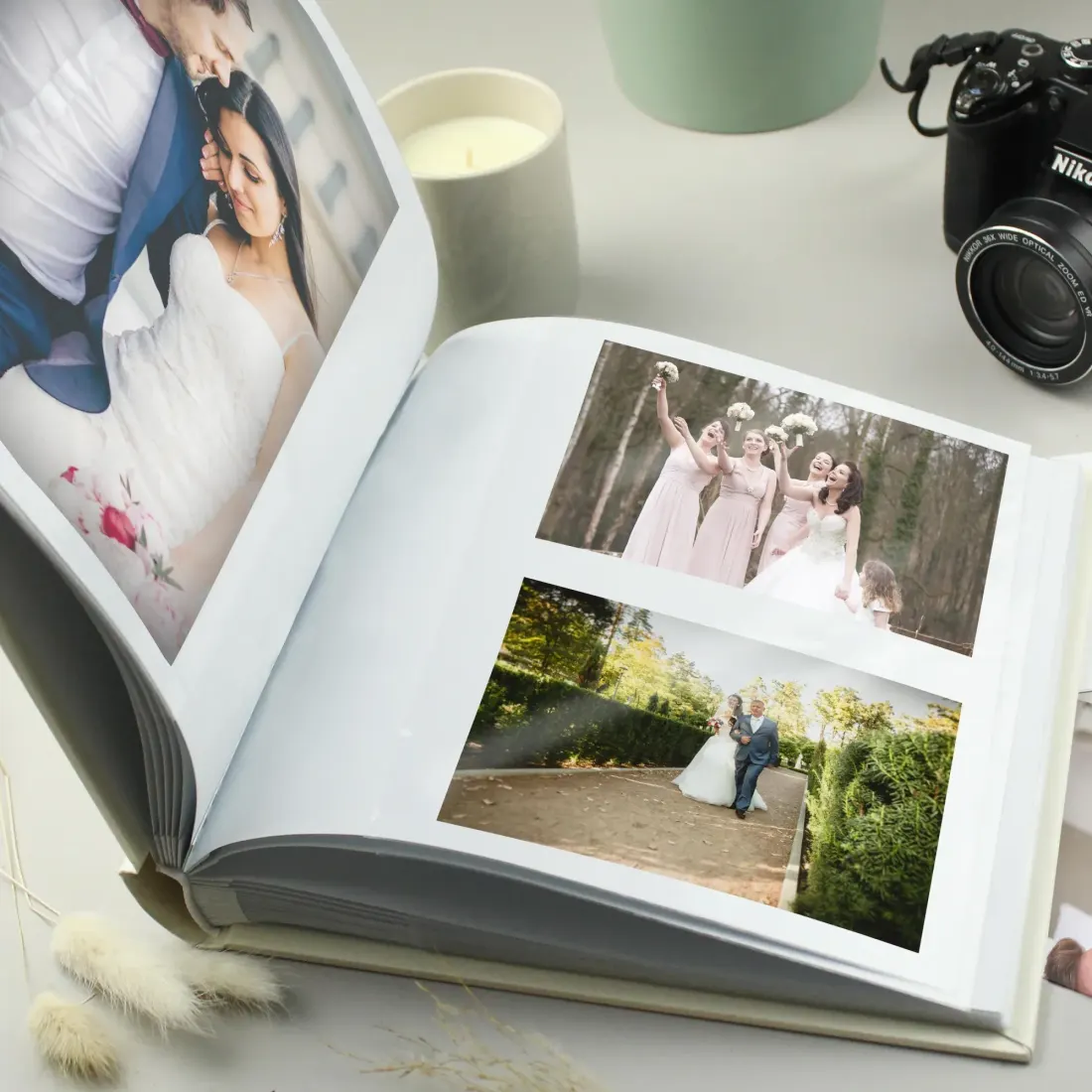Personalised Photo Upload Square Album, Custom Wedding Memory Book Engraved Text Gift