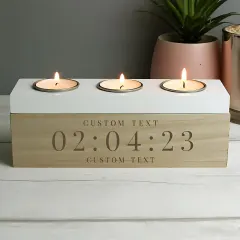 Personalised Wooden Triple Tealight Holder, Custom Names and Special Date thumbnail 2