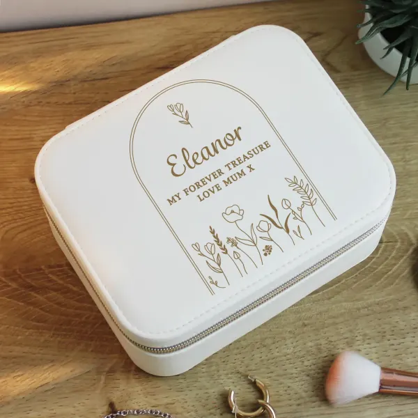 Floral Arch Travel Jewellery Box, Custom Name Jewellery Case Gift for Mum or Mom