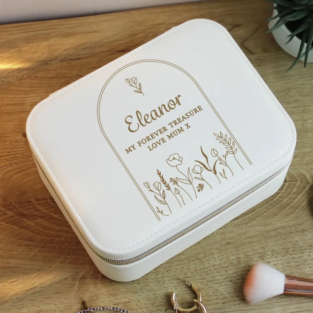 Floral Arch Travel Jewellery Box, Custom Name Jewellery Case Gift for Mum or Mom