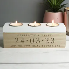 Personalised Wooden Triple Tealight Holder, Custom Names and Special Date thumbnail 4