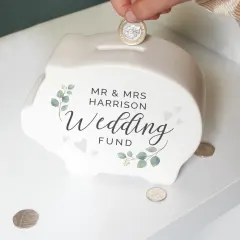 Personalised Wedding Piggy Bank, Custom Wedding Fund Box Engraved Savings Money Bank Gift thumbnail 1